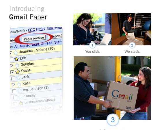 Productos ficticios de Google: Gmail paper