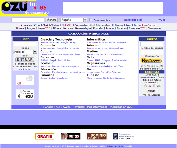 Buscadores de Internet de los 90: Ozu 1999