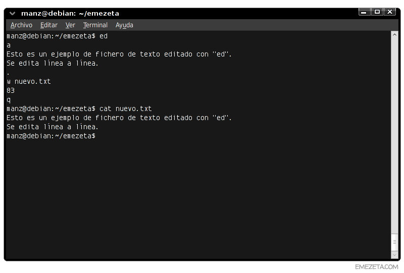 Editores de texto basados en terminal: Ed