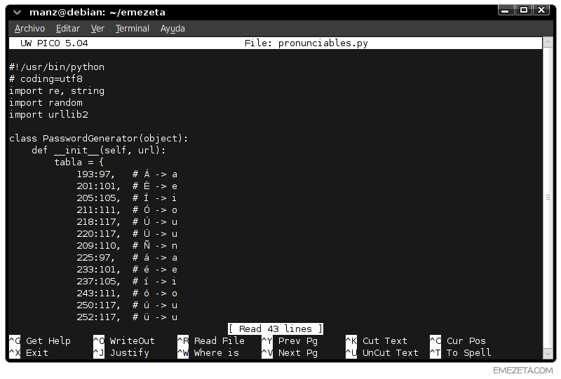 Editores de texto basados en terminal: Pico