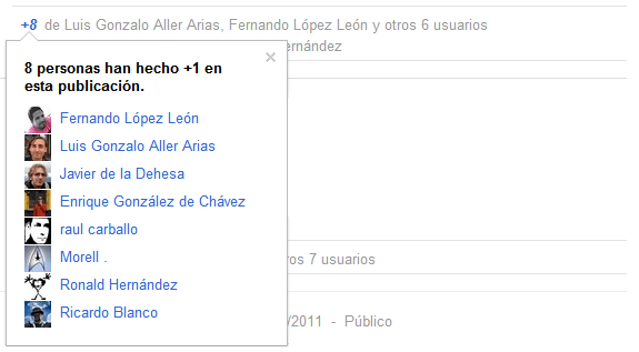 Google Plus (Google+): Personas que han hecho +1 en una publicación.