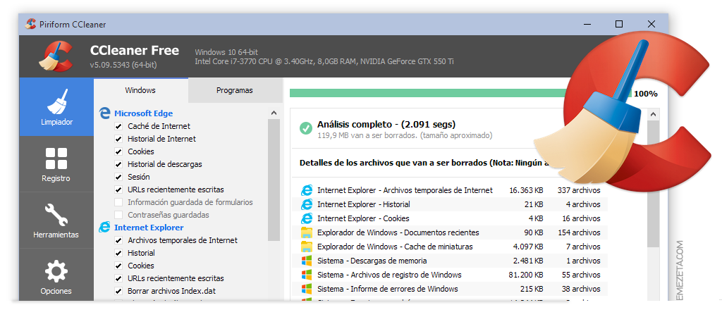 CCleaner, programa para limpiar el sistema y hacer espacio en disco