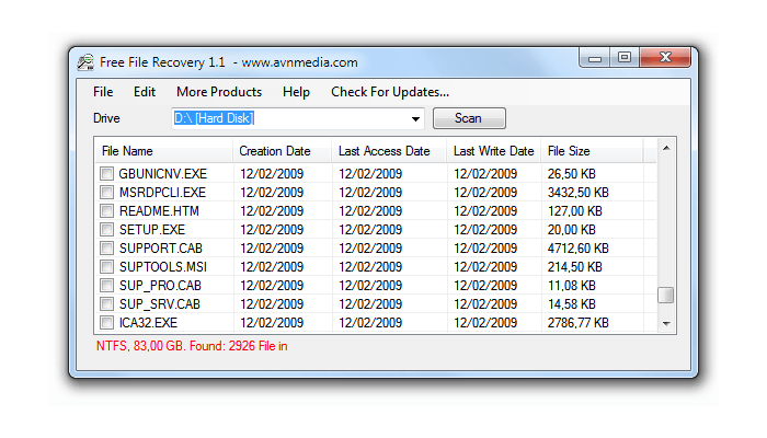 Recuperación de datos: Captura de pantalla de Free File Recovery
