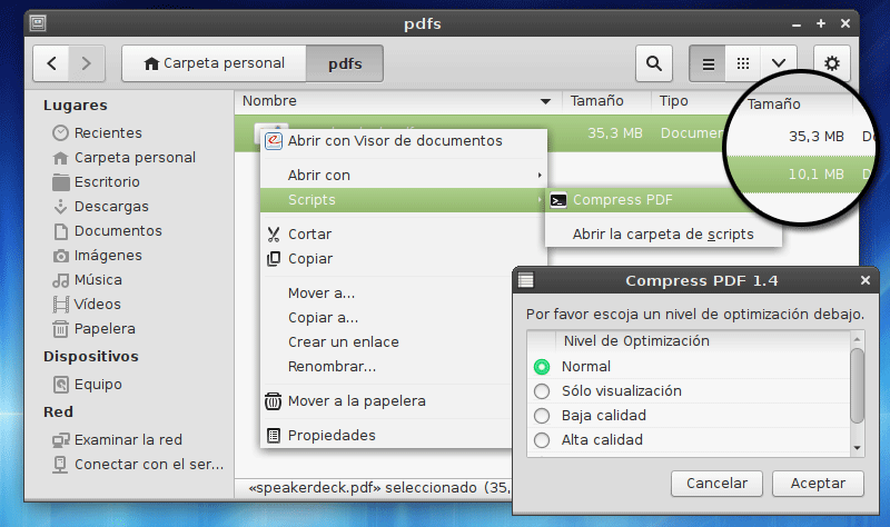 Comprimir documentos PDF desde GNU/Linux
