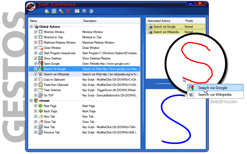 JustGestures: Gestos del ratón para realizar acciones